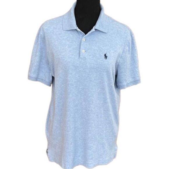 POLO Ralph Lauren Classic fit blue heather 100% cotton button polo shirt size S. - Picture 1 of 6